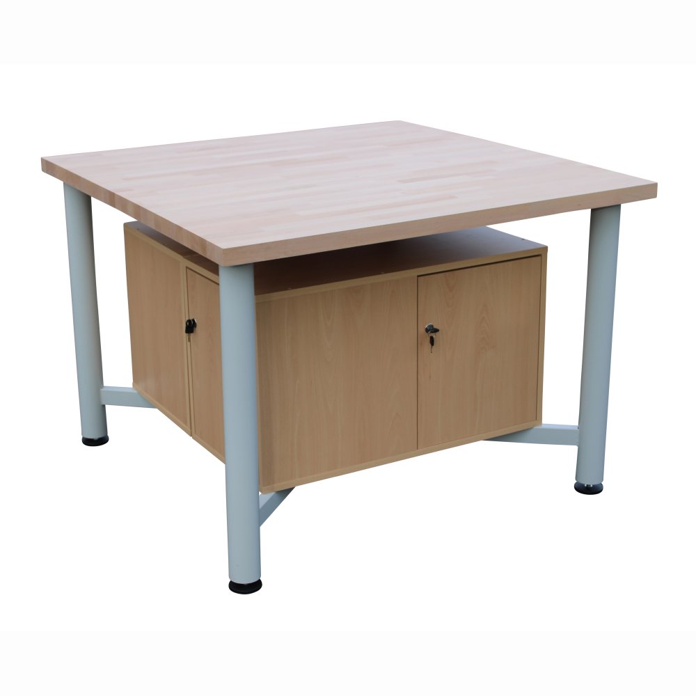 Edubench Beech 4 Station, Metal Frame with cupboards
