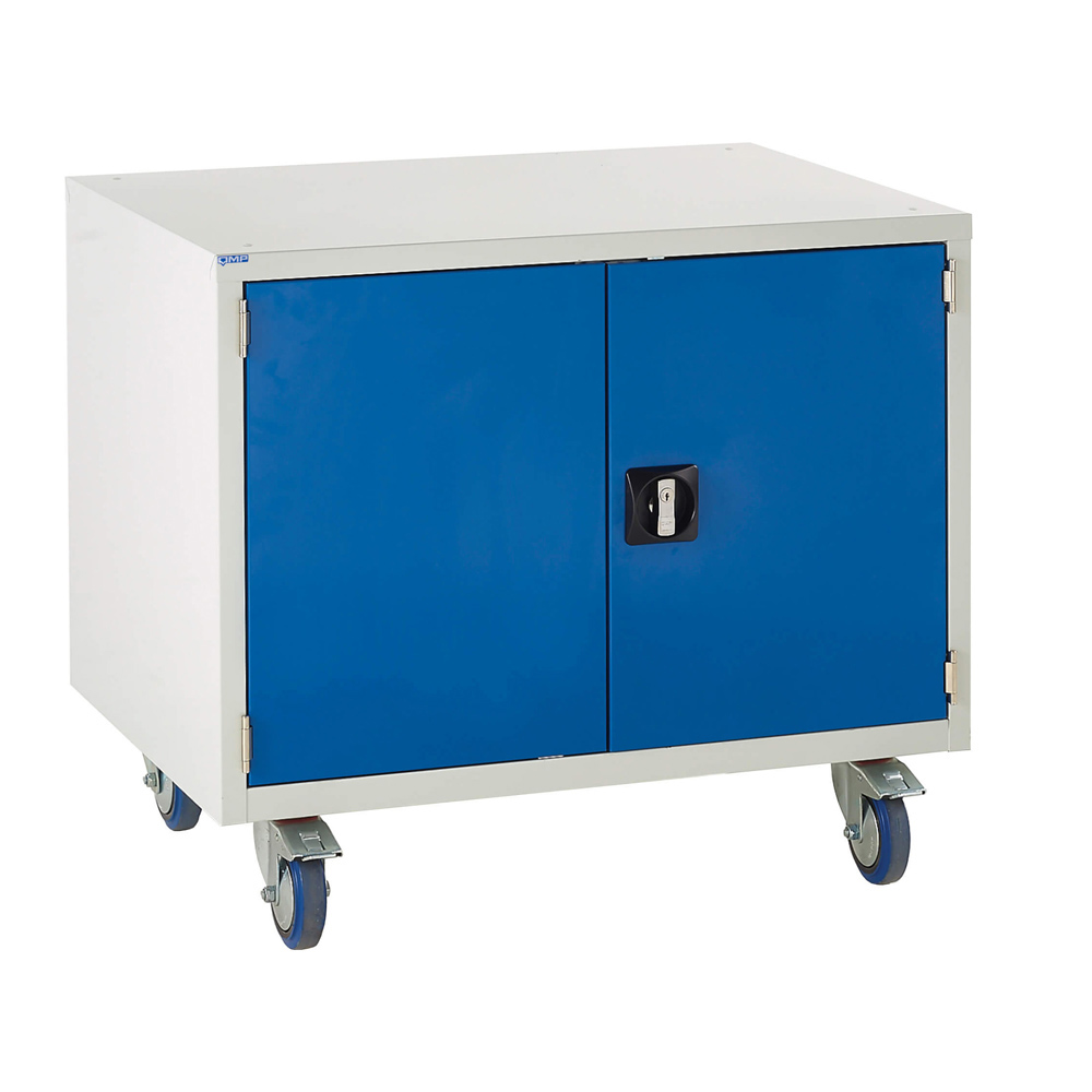 Edubench Roll'n'Park System - Cupboard H780mm x W900 x D650 (Grey Cabinet and Blue Doors)