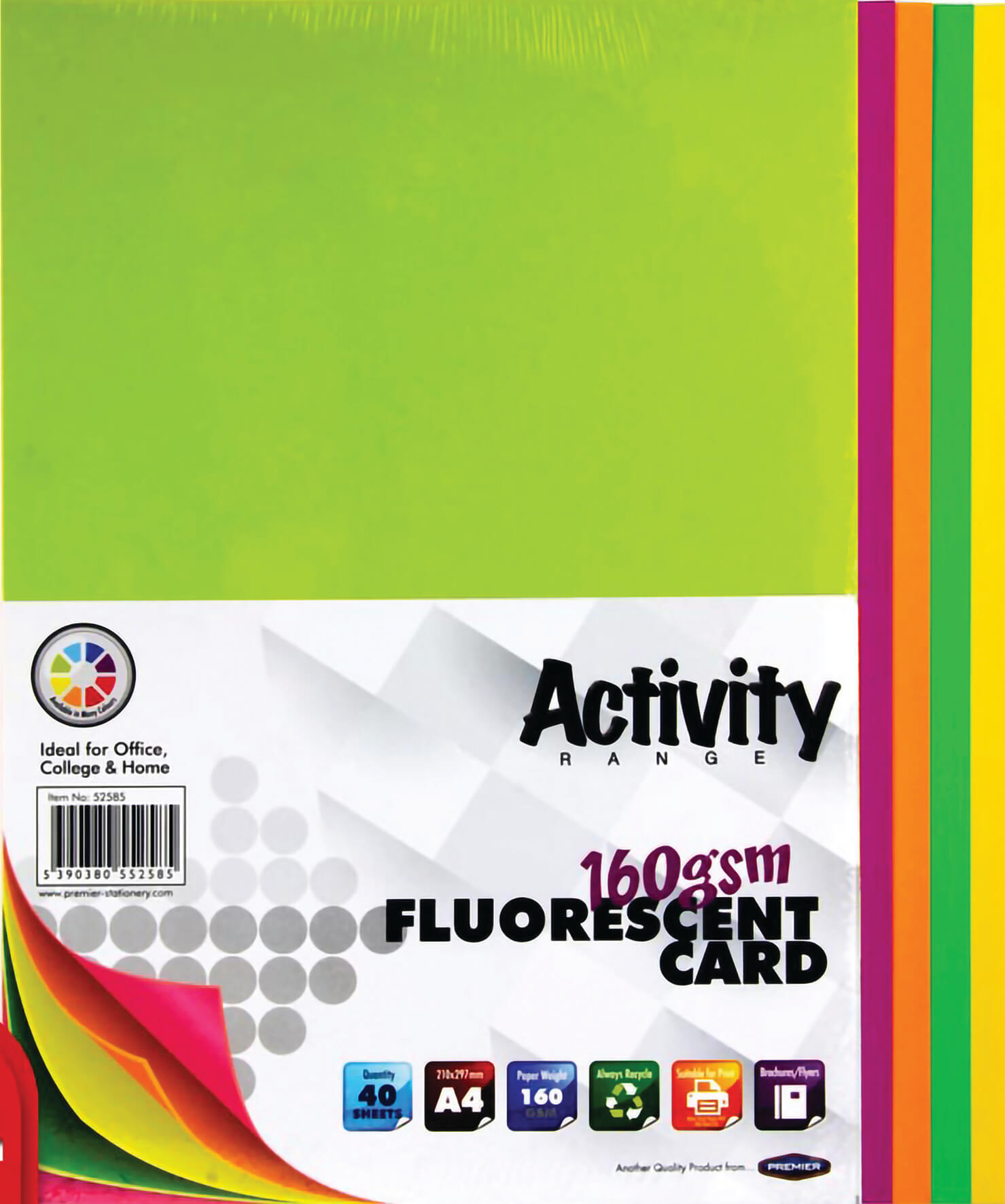 Card Fluorescent A4 160gsm - 40 Sheets
