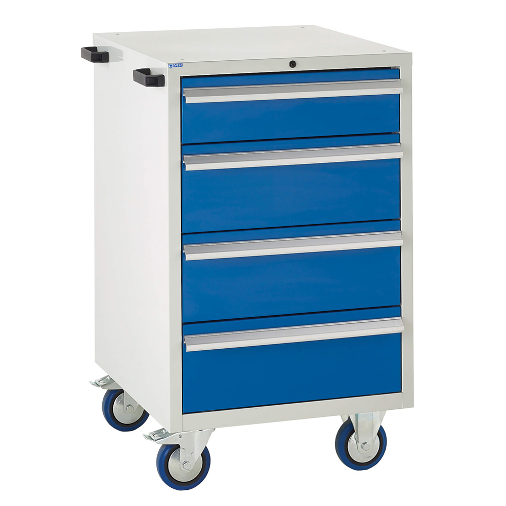 Edubench Mobile System - 4 Drawers H980mm x W600 x D650 (Grey Cabinet and Blue Doors)