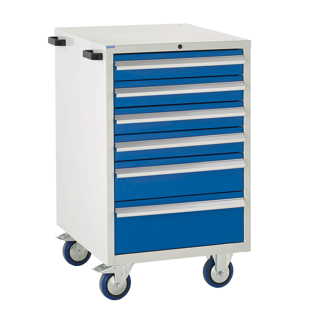 Edubench Mobile System - 6 Drawers H980mm x W600 x D650 (Grey Cabinet and Blue Doors)