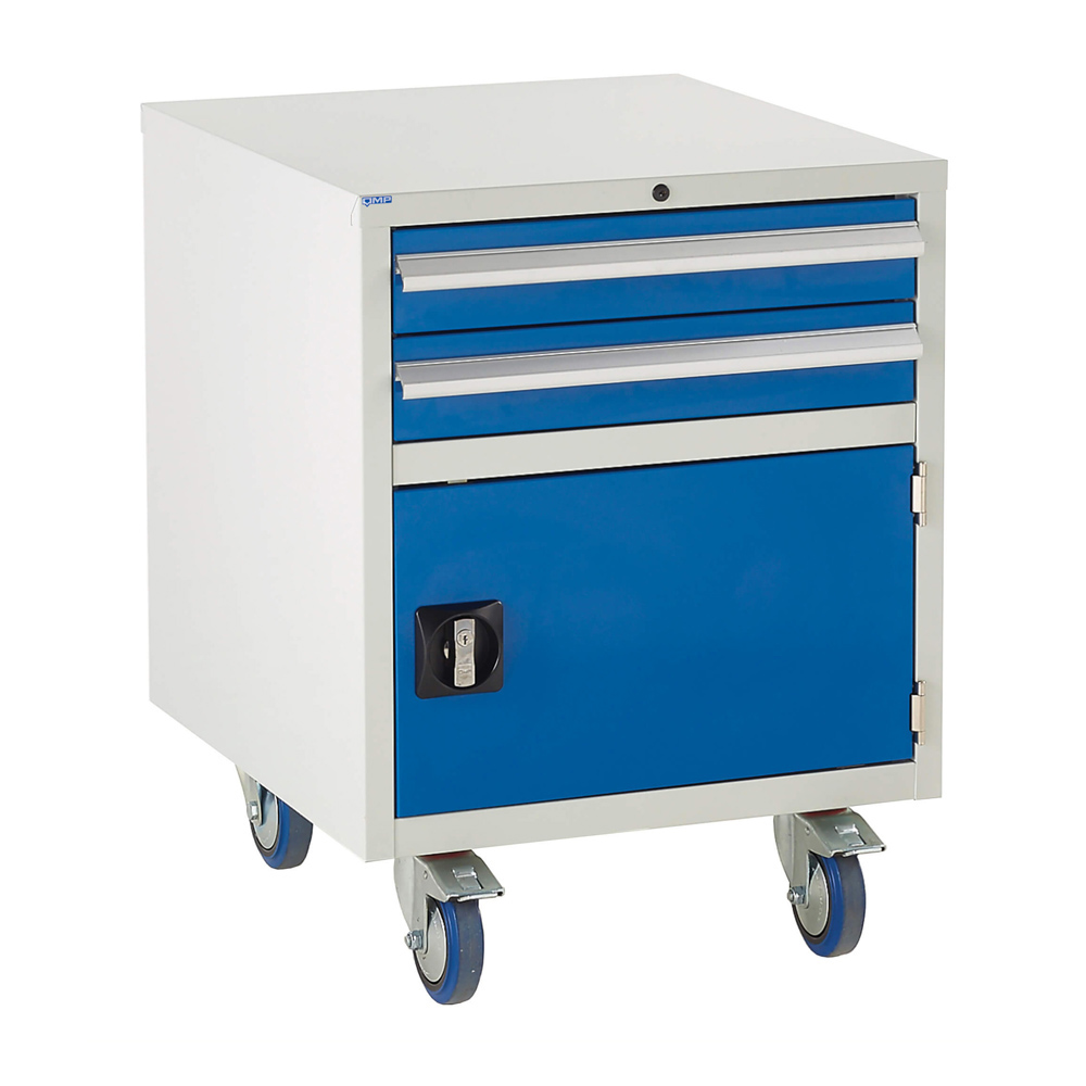 Edubench Roll'n'Park System -  Combi H780mm x W600 x D650 (Grey Cabinet and Blue Doors)