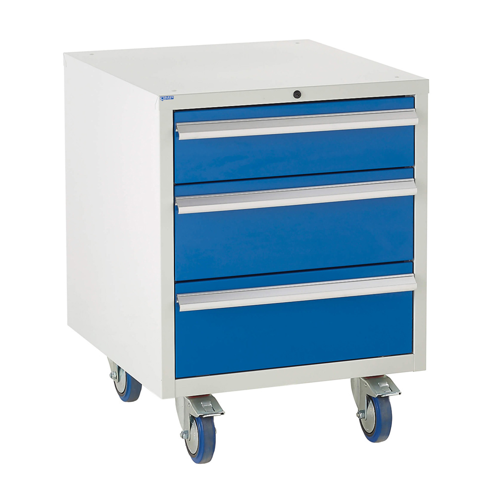 Edubench Roll'n'Park System - 3 Drawers H780mm x W600 x D650 (Grey Cabinet and Blue Doors)