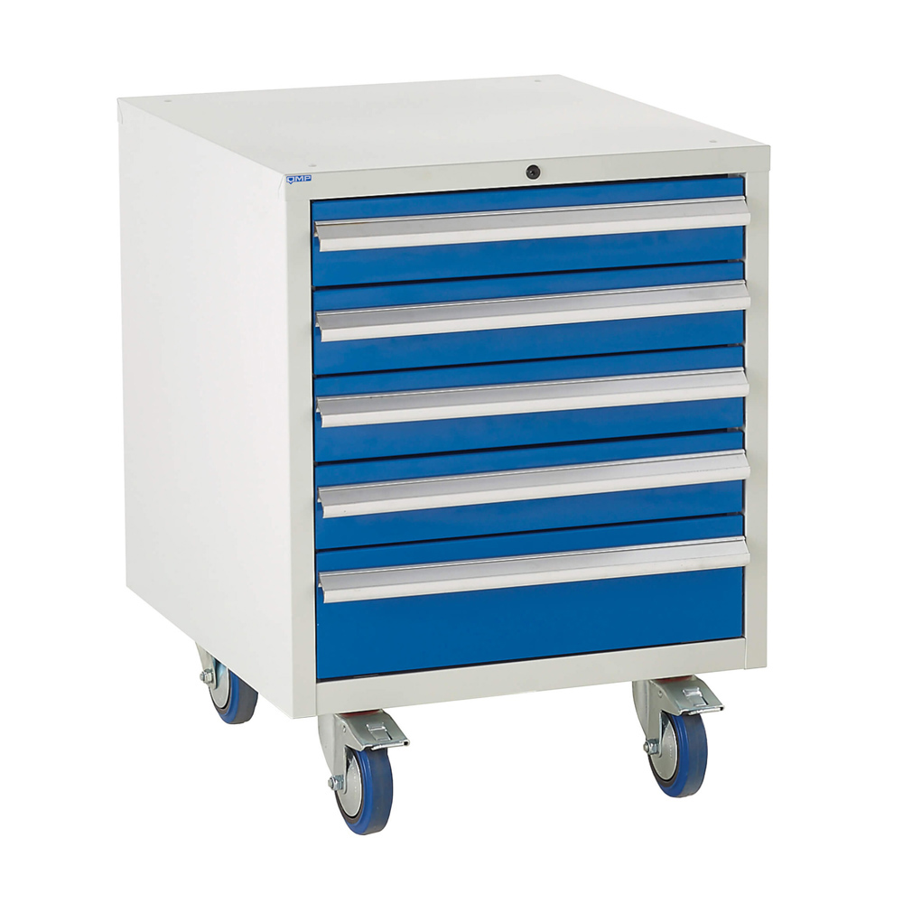 Edubench Roll'n'Park System - 5 Drawers H780mm x W600 x D650 (Grey Cabinet and Blue Doors)