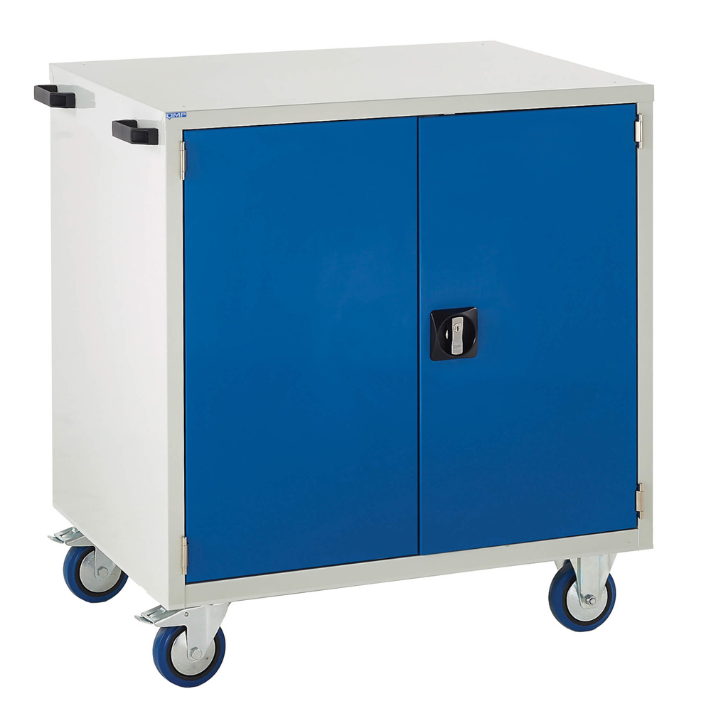 Edubench Mobile System - Cupboard H980mm x W900 x D650 (Grey Cabinet and Blue Doors)