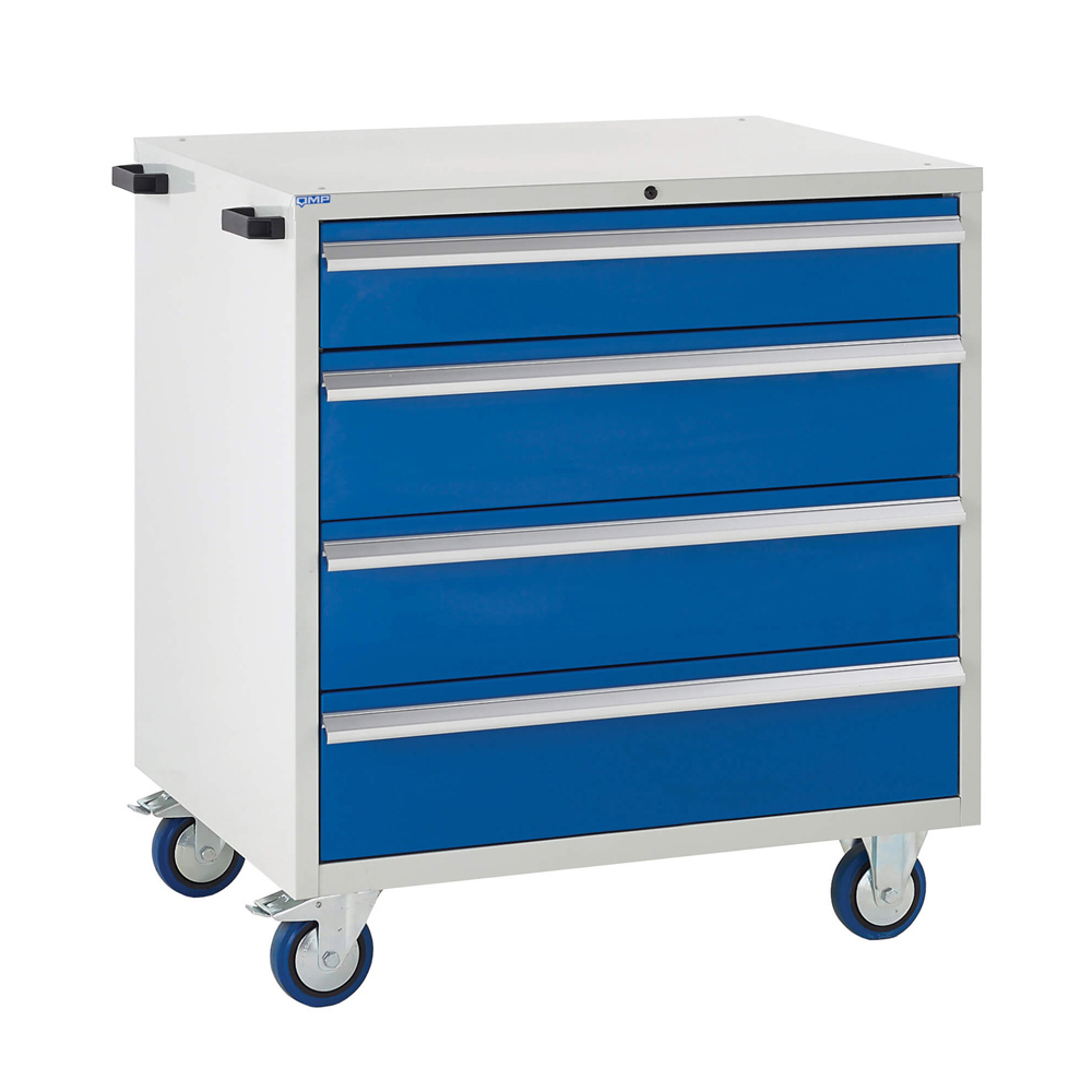 Edubench Mobile System - 4 Drawers H980mm x W900 x D650 (Grey Cabinet and Blue Doors)