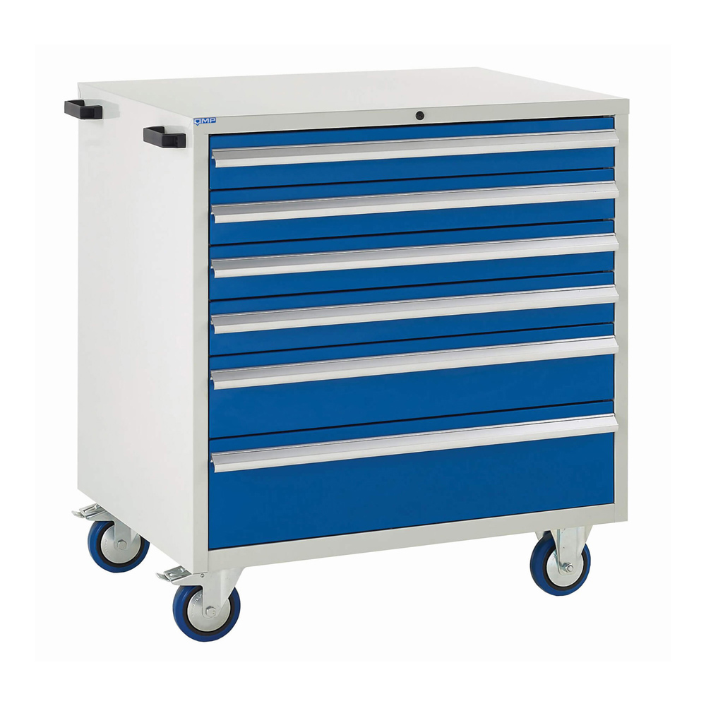 Edubench Mobile System - 6 Drawers H980mm x W900 x D650 (Grey Cabinet and Blue Doors)
