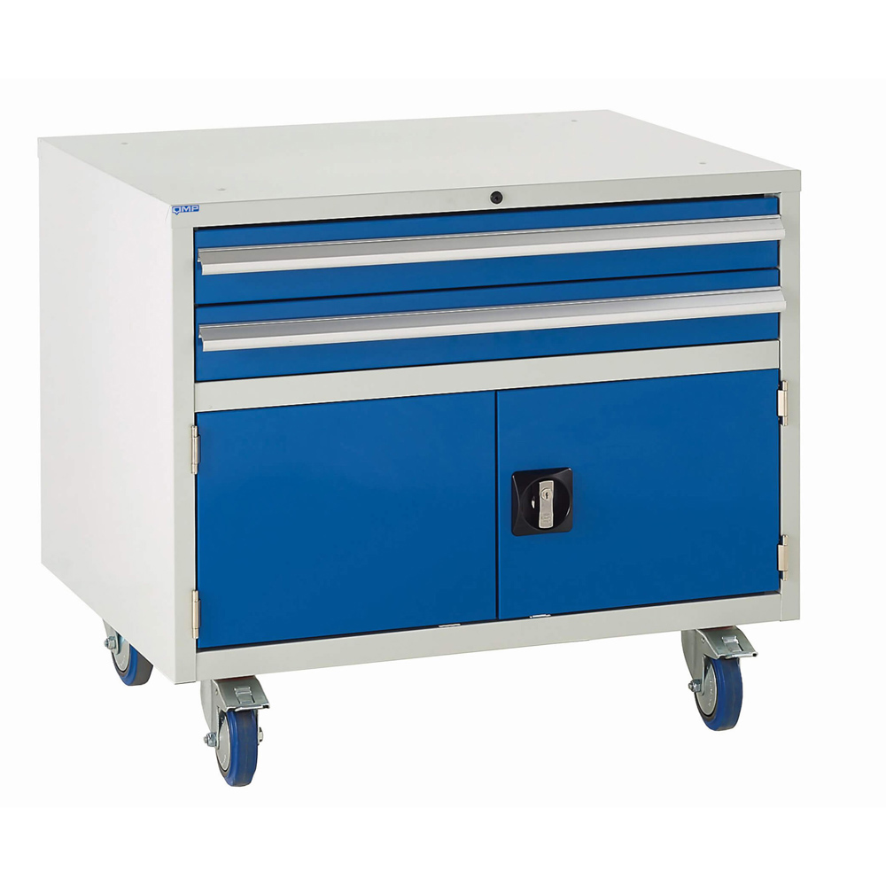 Edubench Roll'n'Park System - Combi  H780mm x W900 x D650 (Grey Cabinet and Blue Doors)