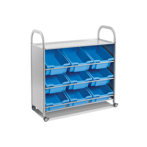 Gratnells Callero Tilted Tray Storage Unit, silver frame and blue trays - H1025mm x W1020 x D430
