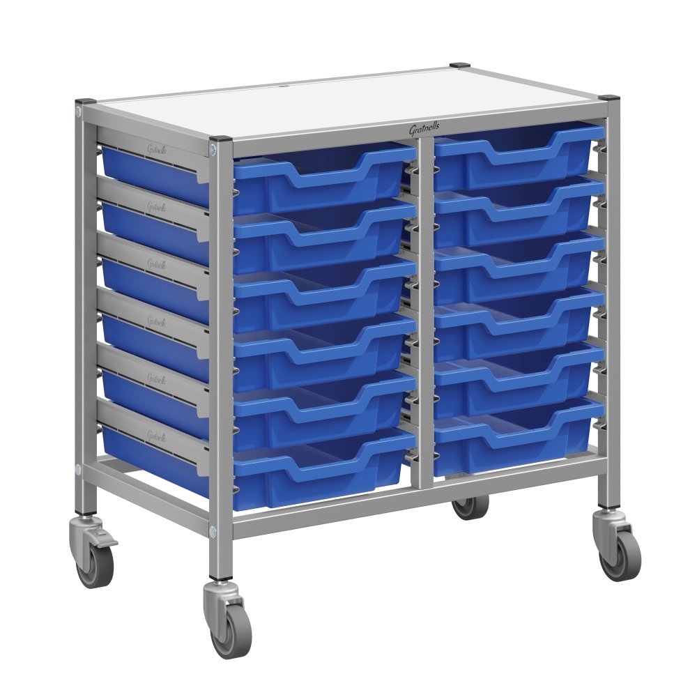 Gratnells Double Column Trolley Unit - 12 shallow trays