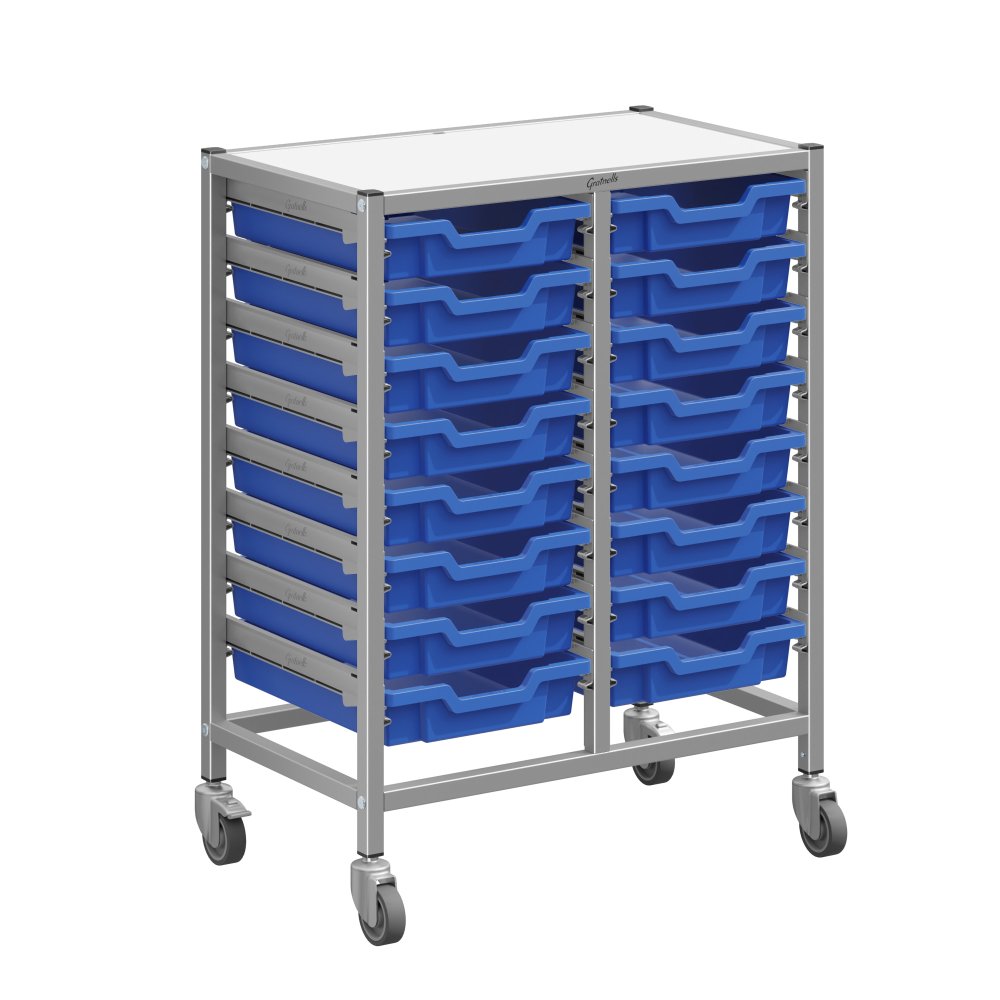 Gratnells Double Column Trolley Unit - 16 shallow trays