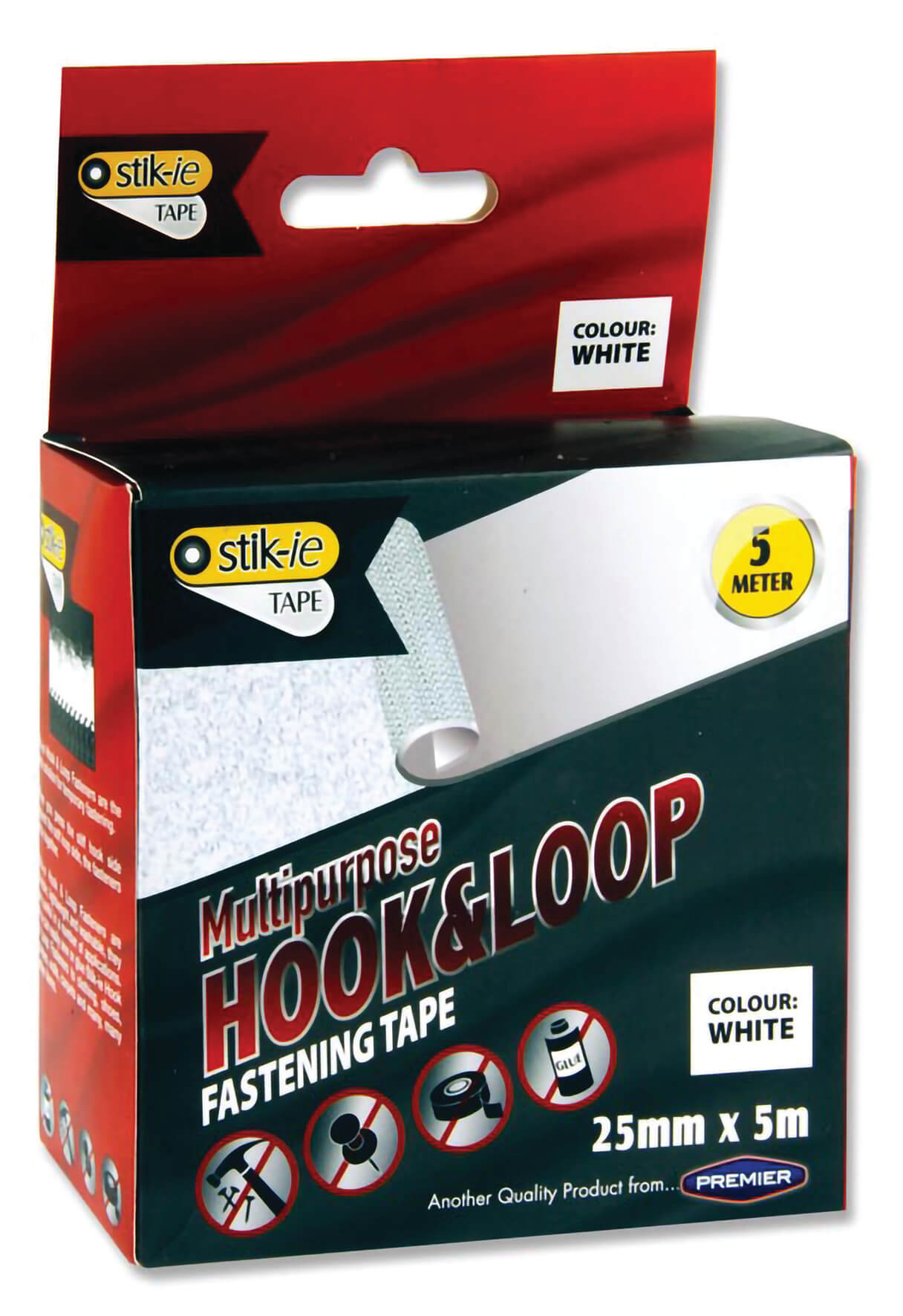 Hook & Loop Fastening Tape, White - 5m roll x 25mm