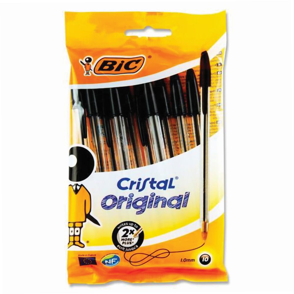 Bic Cristal Original Ballpoint Pens, Black – Pack of 10