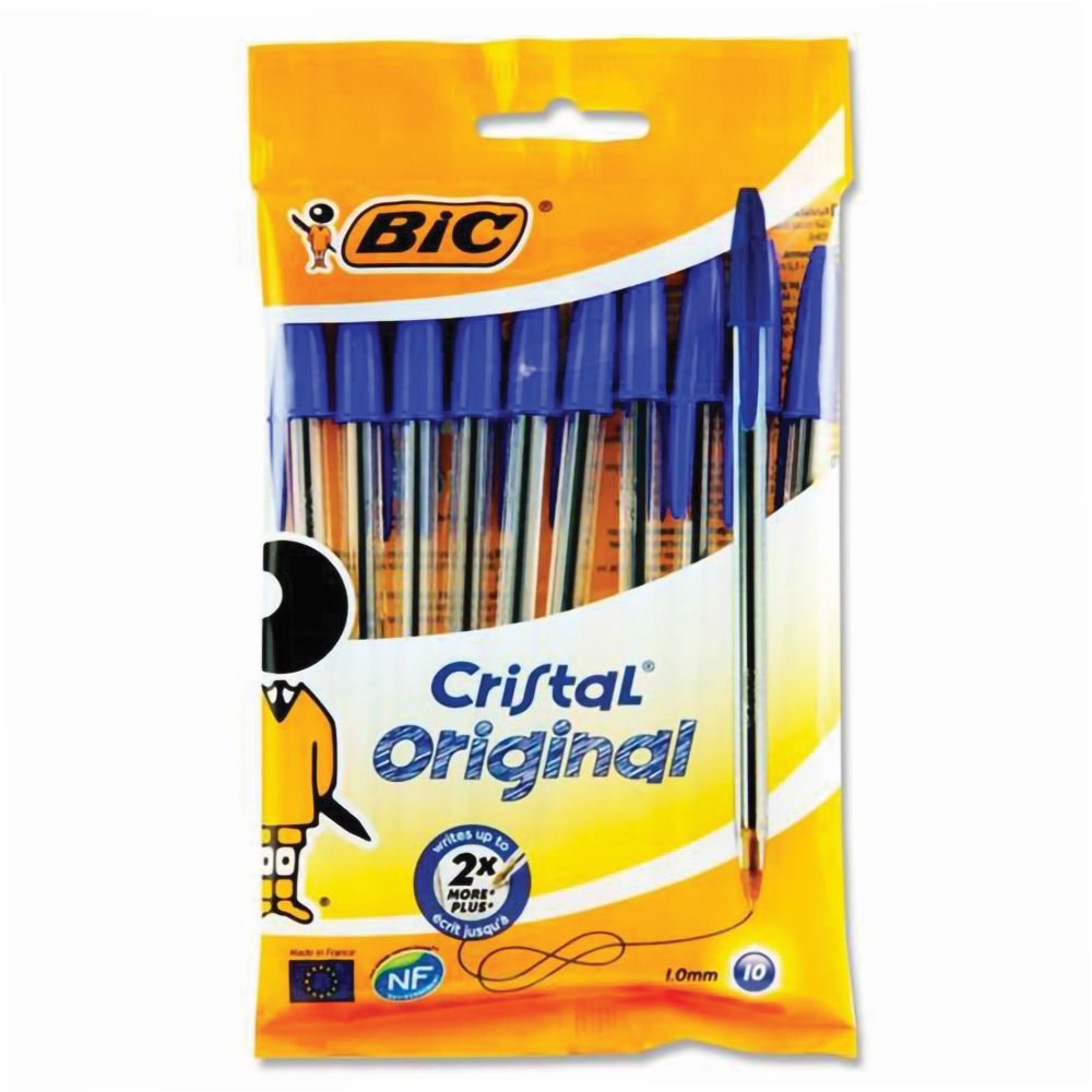 Bic Cristal Original Ballpoint Pens, Blue – Pack of 10