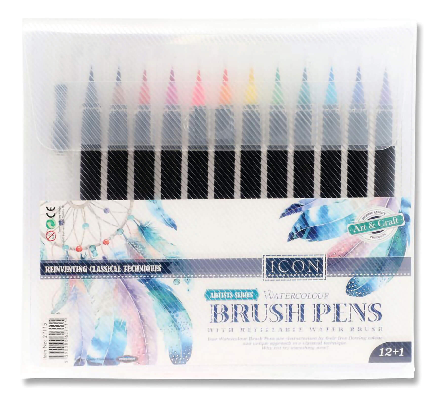 Watercolour Brush Pens with Water Brush - Pack of 12