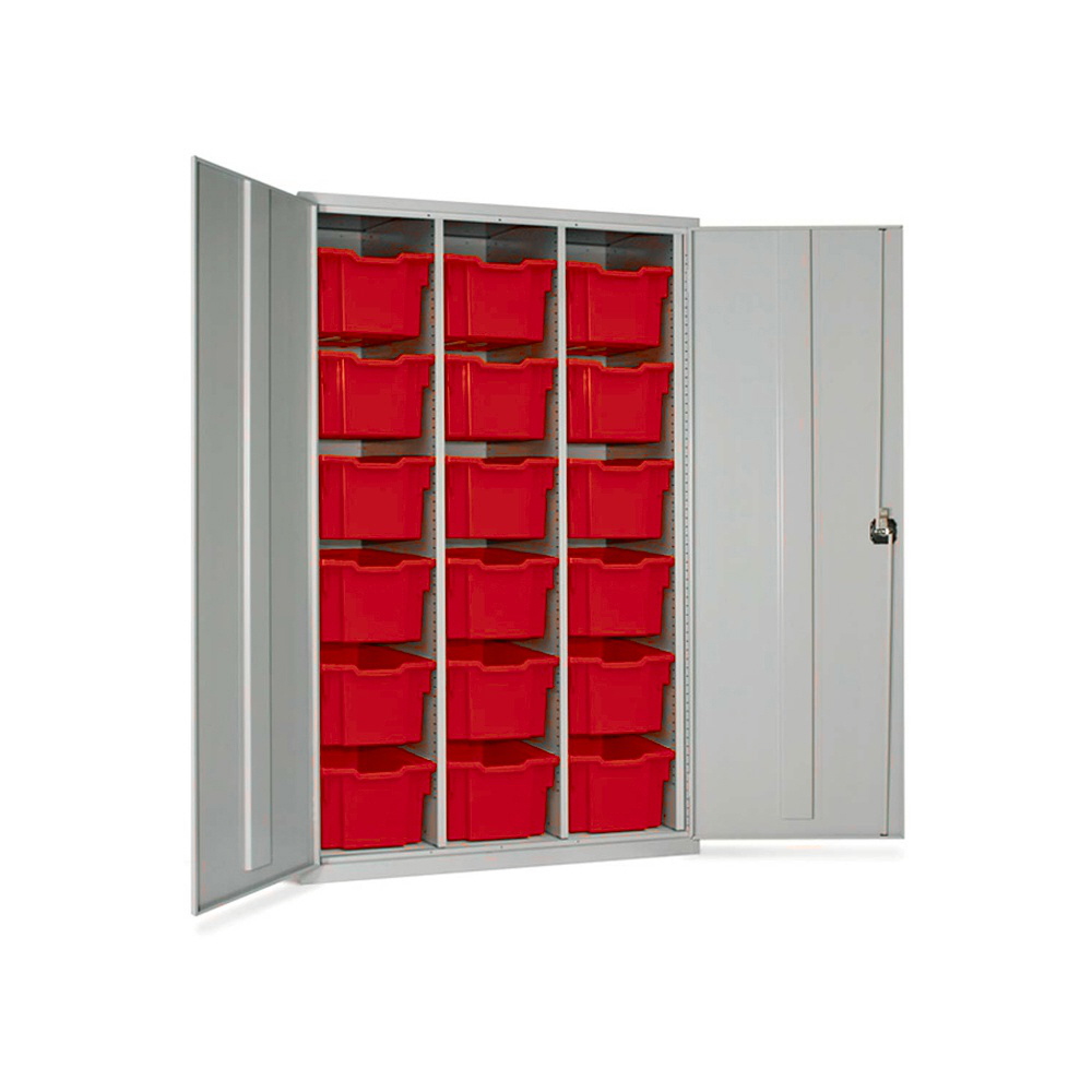 High Capacity Storage Cupboard - 1830 x 1120 x 457 - Red 18 Trays (Grey Cabinet and Doors)