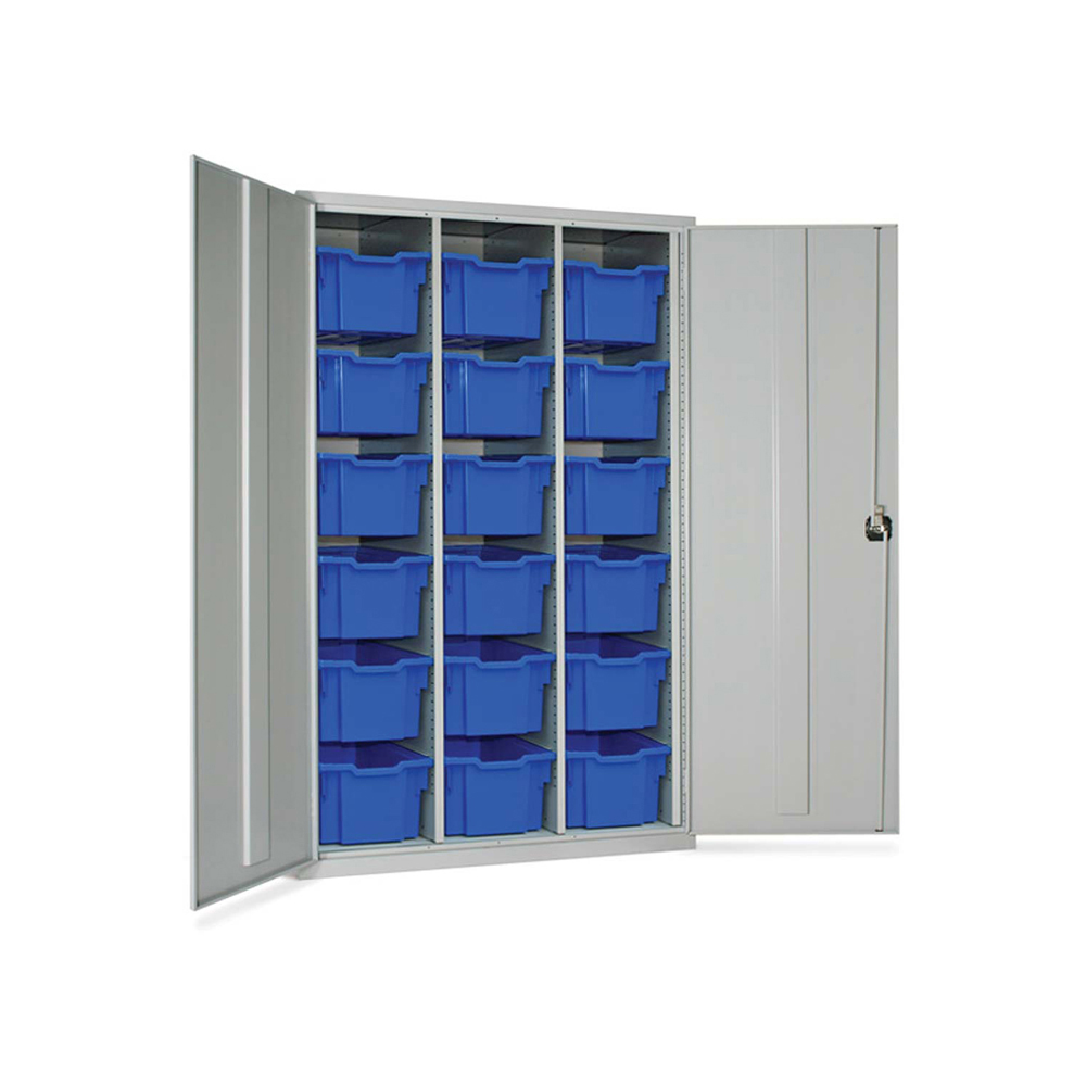 High Capacity Storage Cupboard - 1830 x 1120 x 457 - Blue 18 Trays (Grey Cabinet and Doors)