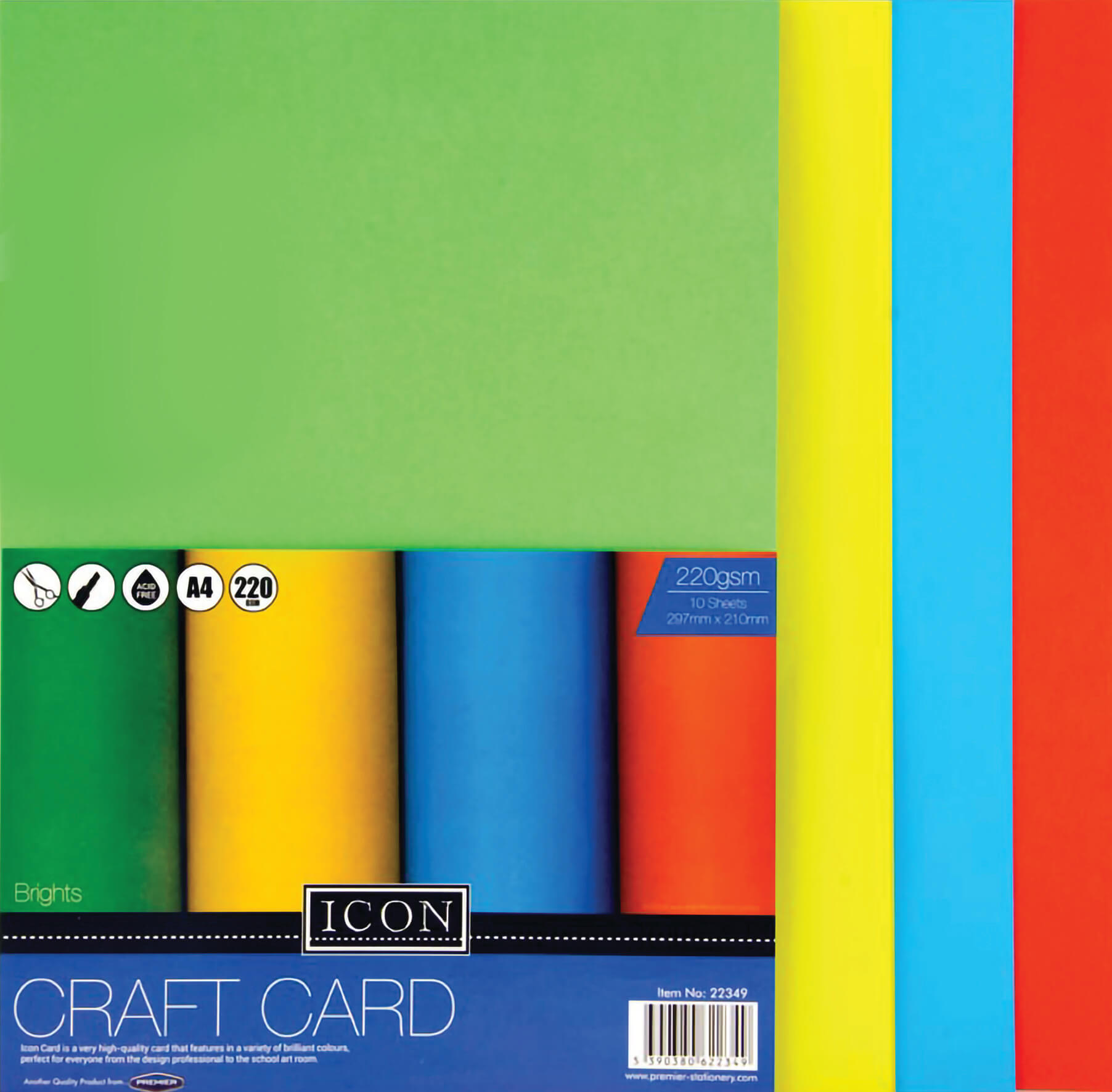 Craft Card Brights A4 220gsm - Pack of 10