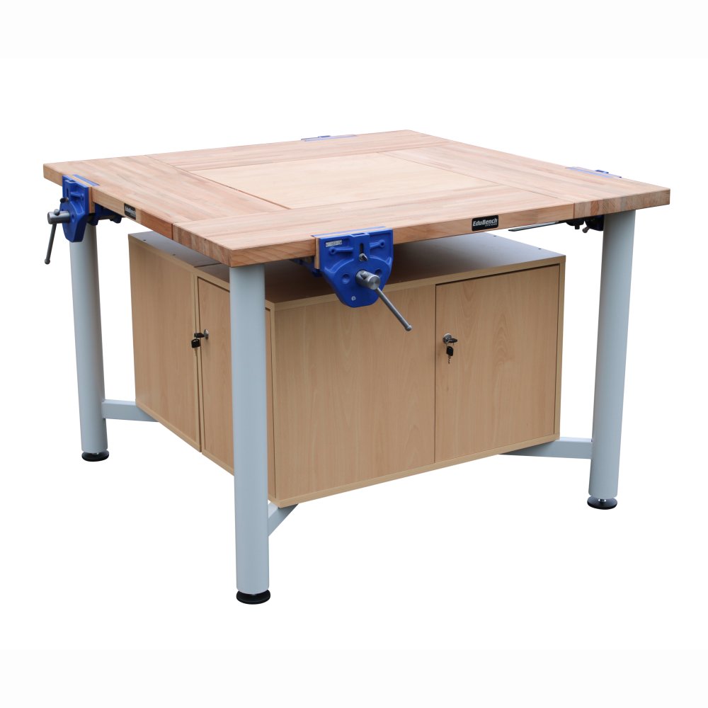 Edubench Traditional 4 Station, Metal Frame with plain screw vices and cupboards