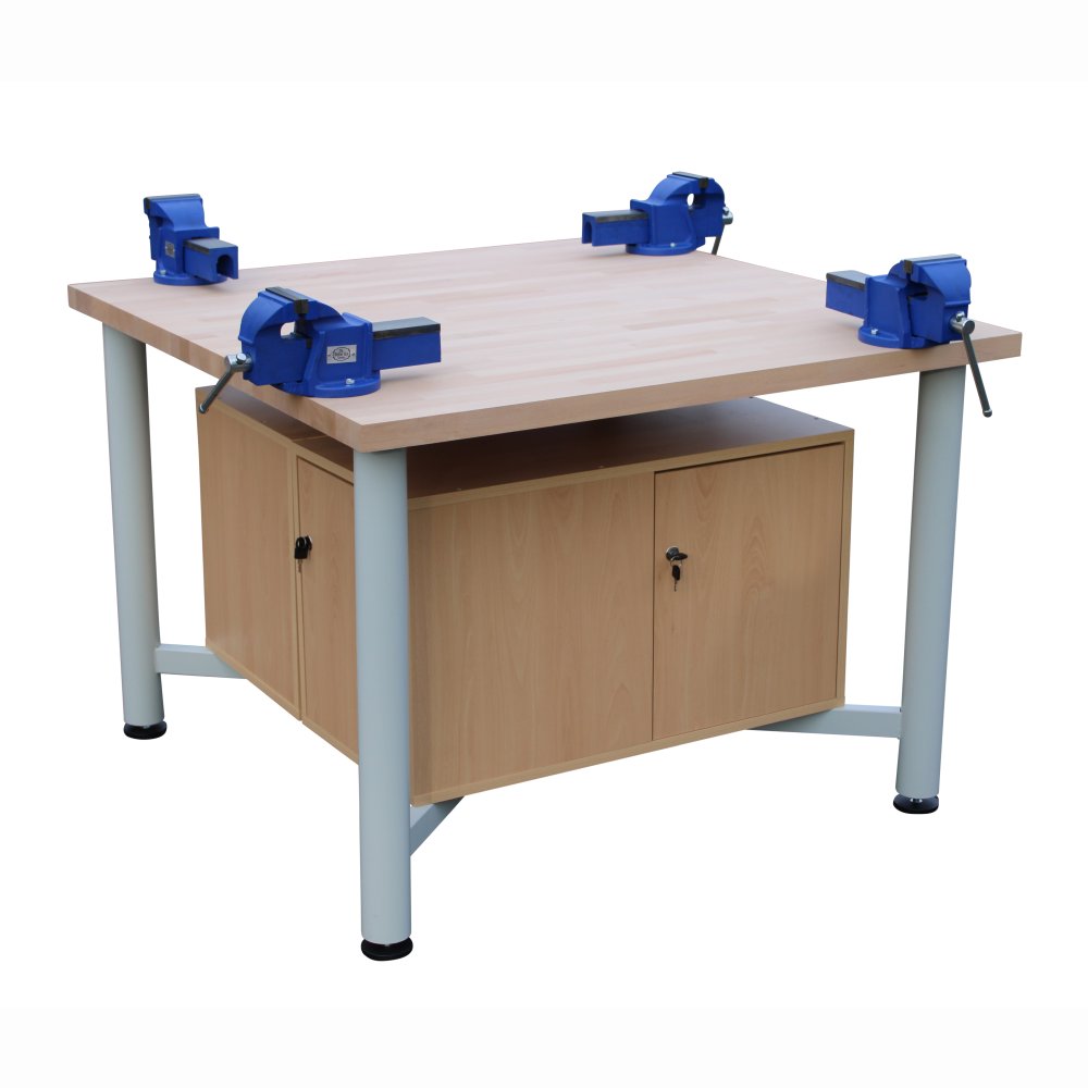 Edubench Beech 4 Station, Metal Frame with vices and cupboards