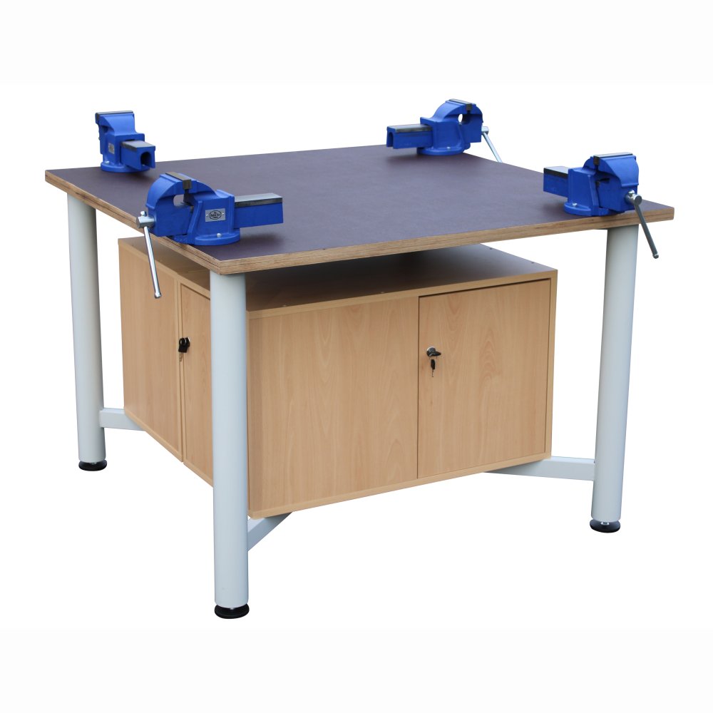 Edubench Phenolic 4 Station, Metal Frame with vices and cupboards