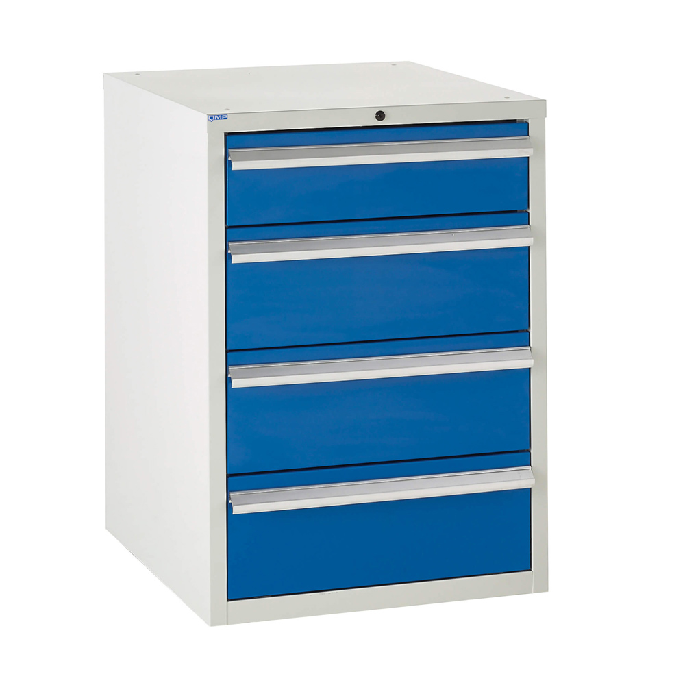Edubench Underbench System - 600mm, 4 drawers (Grey Cabinet and Blue Doors)