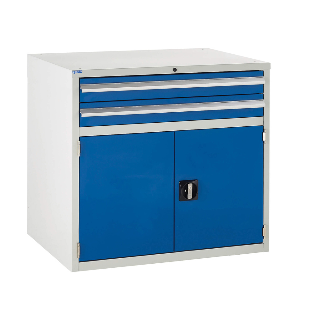 Edubench Underbench System - 900mm combi (Grey Cabinet and Blue Doors)