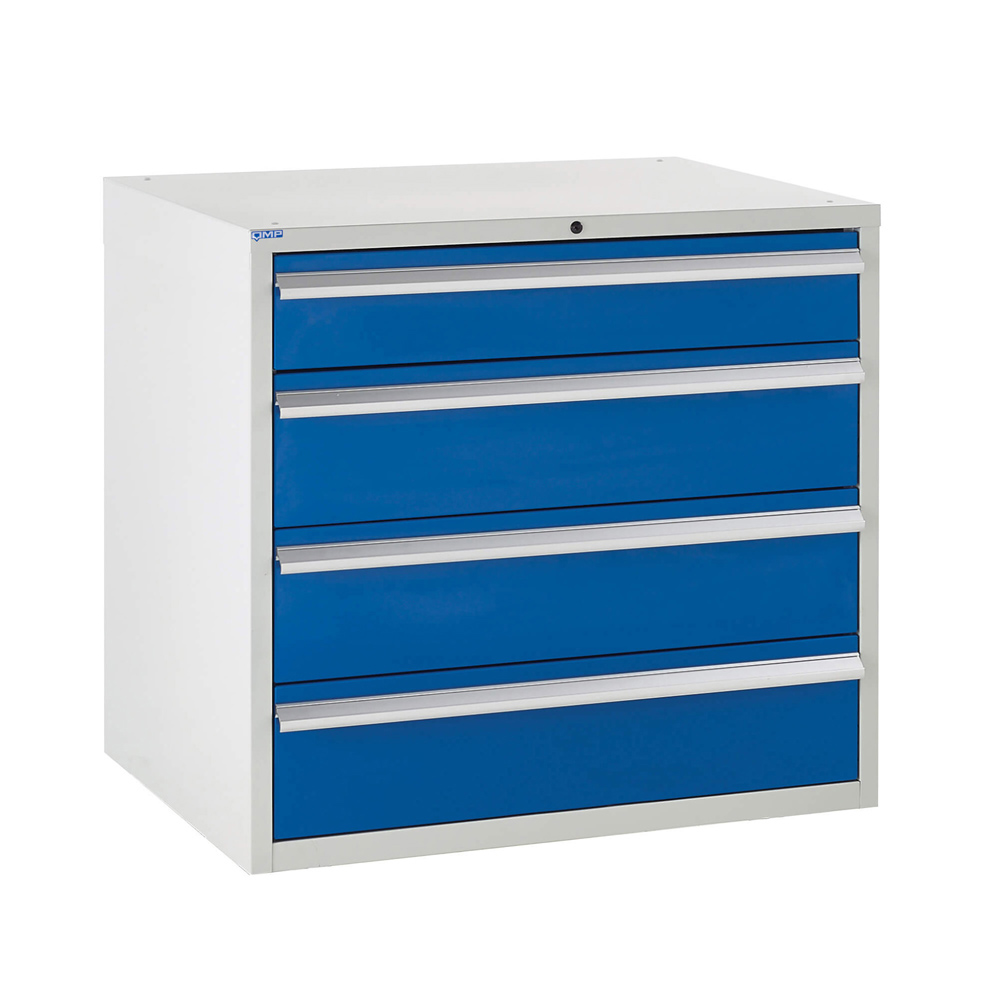 Edubench Underbench System - 900mm, 4 drawers (Grey Cabinet and Blue Doors)