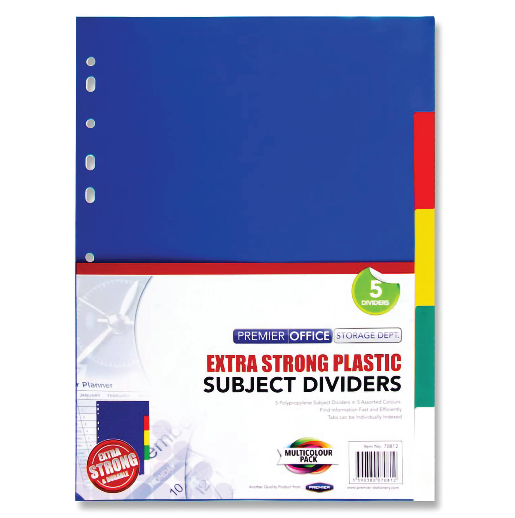 Polypropylene Extra Strong Coloured Subject Dividers A4 - 5 Part