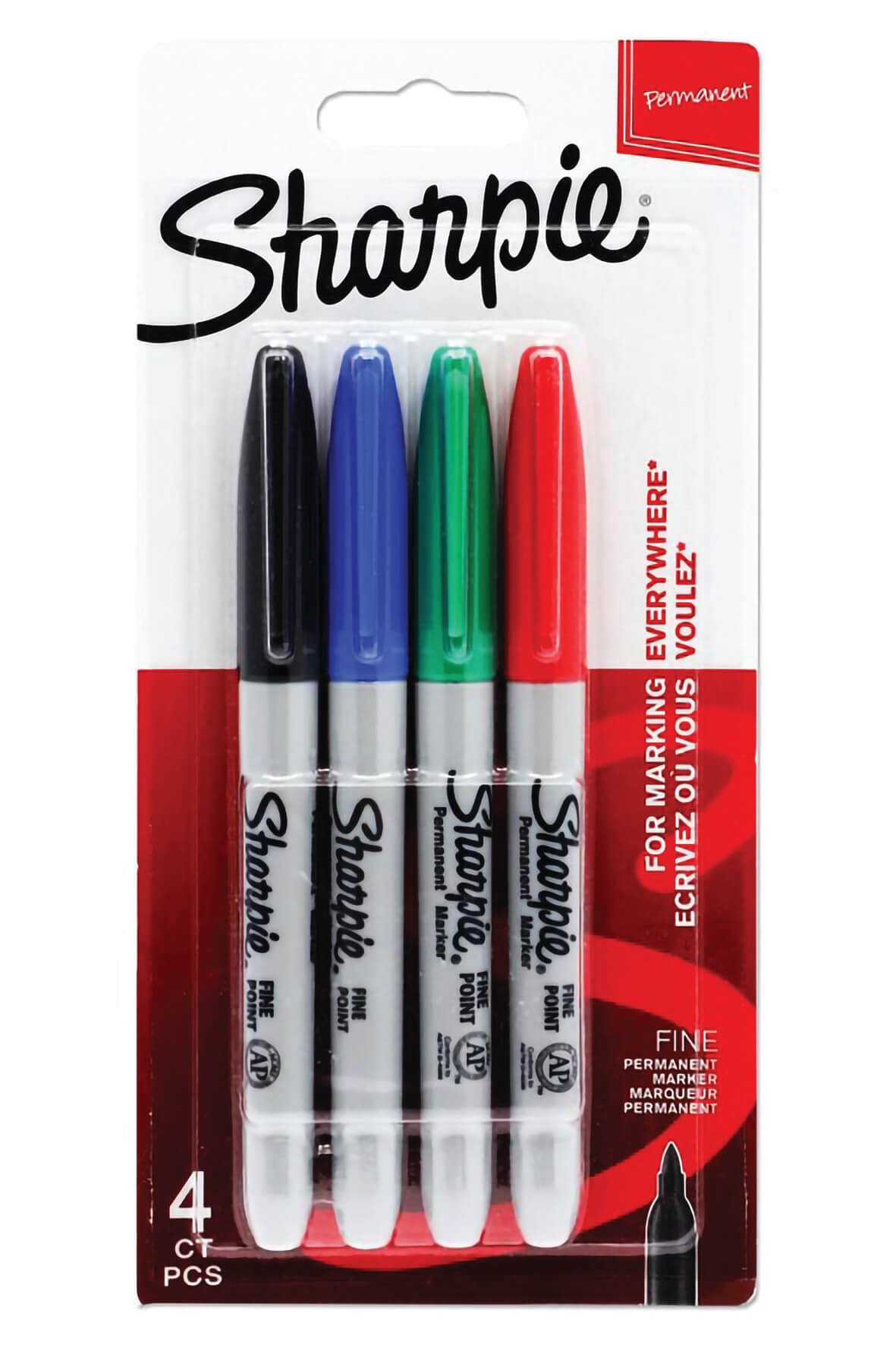Sharpie Fine Tip Permanent Markers Assorted Colours - Pack of 4