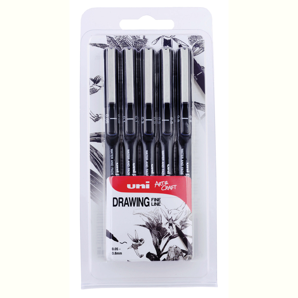 Uni Pin Drawing Pen - Black, Pack of 5
